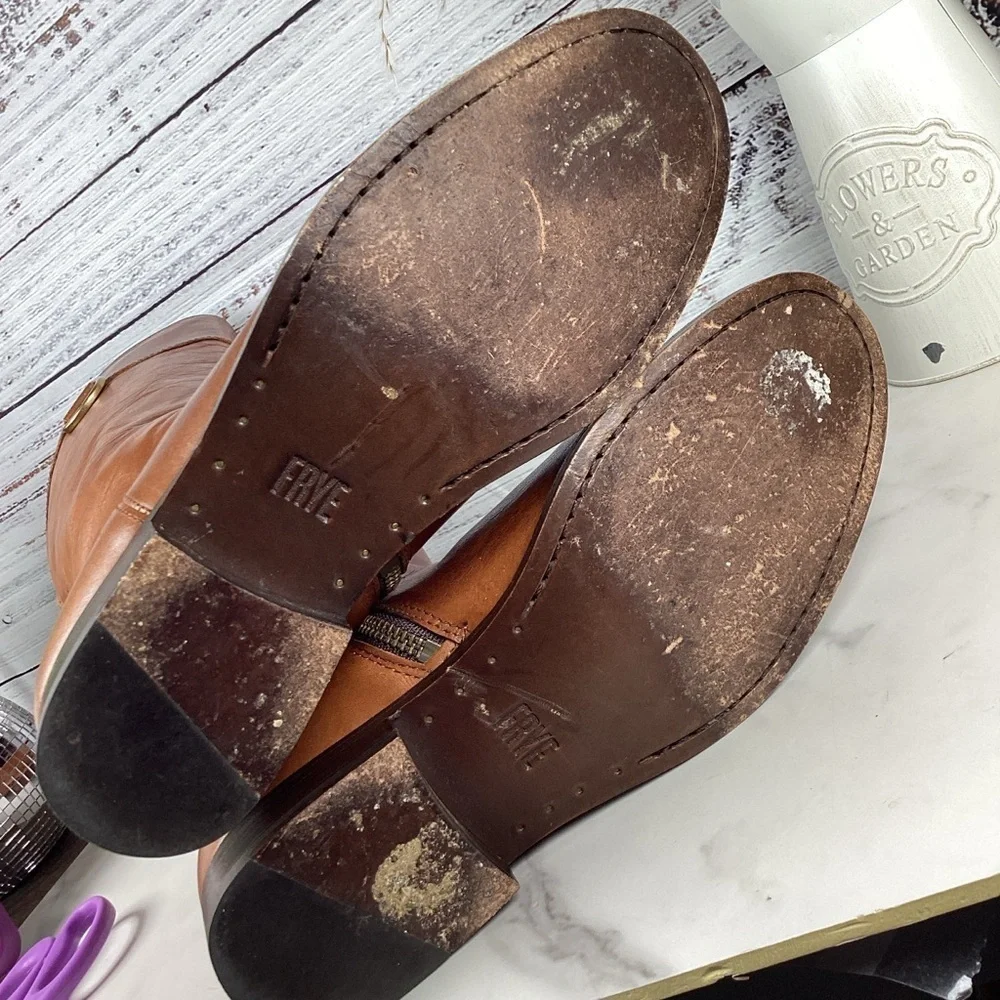 FRYE SIZE 7 MELISSA D RING TALL BOOTS BROWN CARAMEL LEATHER EQUESTRIAN SHOES EUC